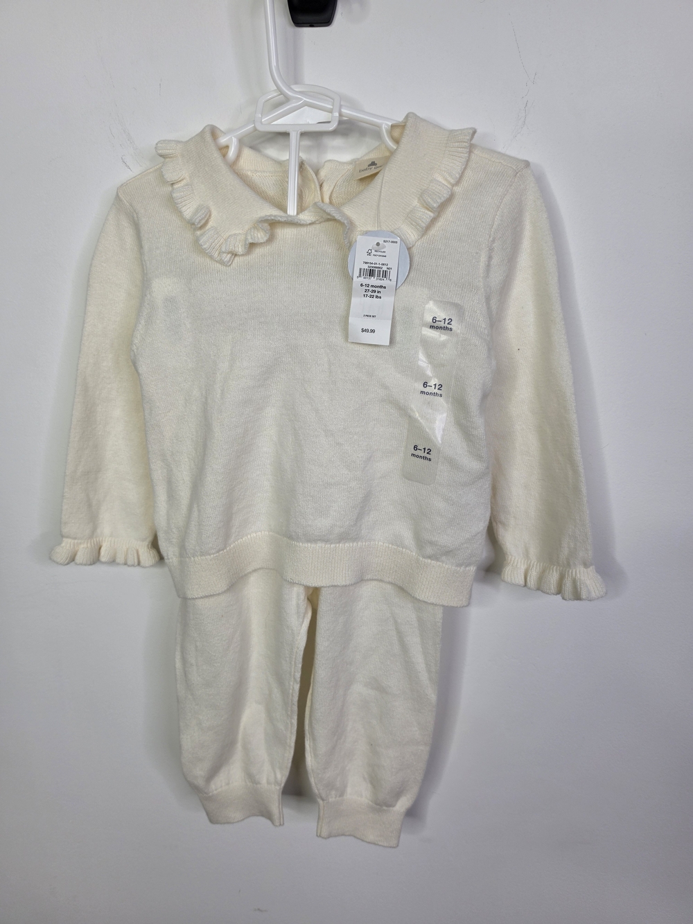 NWT Gap Baby Light Cream Ruffle Collar Knit Sweater & Pants Set 6–12M